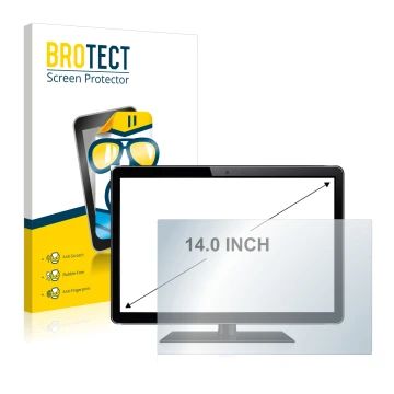 Front side of a product packaging with the brand logo BROTECT. Next to it is the device shown with the corresponding screen pr