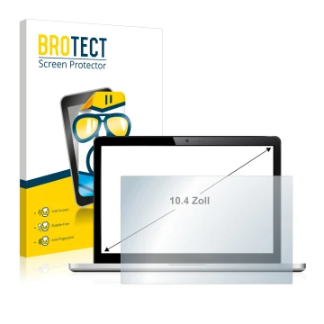 Front side of a product packaging with the brand logo BROTECT. Next to it is the device shown with the corresponding screen pr