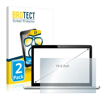 Front side of a product packaging with the brand logo BROTECT. Next to it is the device shown with the corresponding screen pr