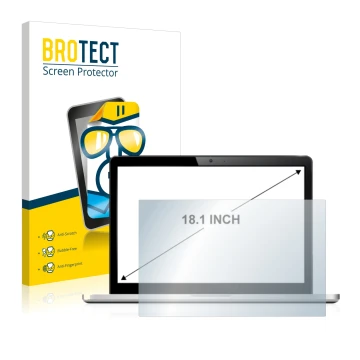 Front side of a product packaging with the brand logo BROTECT. Next to it is the device shown with the corresponding screen pr