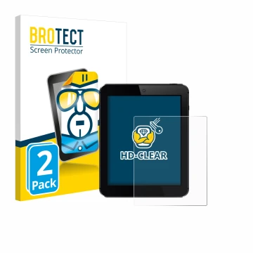 Front side of a product packaging with the brand logo BROTECT. Next to it is the device shown with the corresponding screen pr