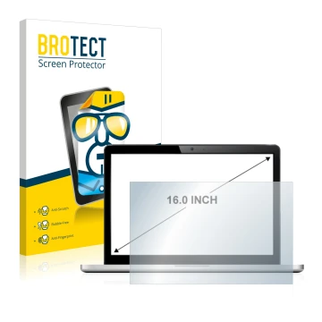 Front side of a product packaging with the brand logo BROTECT. Next to it is the device shown with the corresponding screen pr