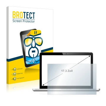 Front side of a product packaging with the brand logo BROTECT. Next to it is the device shown with the corresponding screen pr