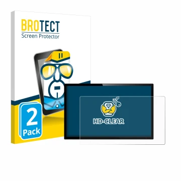 Front side of a product packaging with the brand logo BROTECT. Next to it is the device shown with the corresponding screen pr