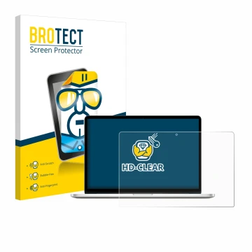 Front side of a product packaging with the brand logo BROTECT. Next to it is the device Apple MacBook Pro Retina 15