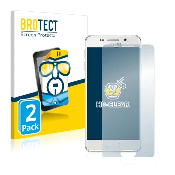 Front side of a product packaging with the brand logo BROTECT. Next to it is the device Samsung Galaxy A3 2016 shown with the 