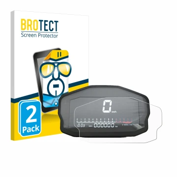 Front side of a product packaging with the brand logo BROTECT. Next to it is the device Ducati Panigale 1199 Speedometer displ