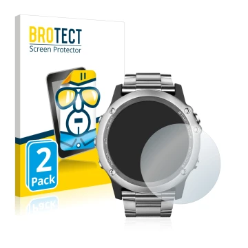 Front side of a product packaging with the brand logo BROTECT. Next to it is the device Garmin Fenix 3 Saphir shown with the c