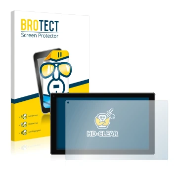 Front side of a product packaging with the brand logo BROTECT. Next to it is the device Blaupunkt Endeavour 101M shown with th
