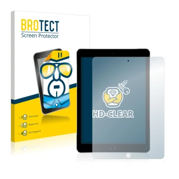 Front side of a product packaging with the brand logo BROTECT. Next to it is the device Apple iPad Pro 9.7