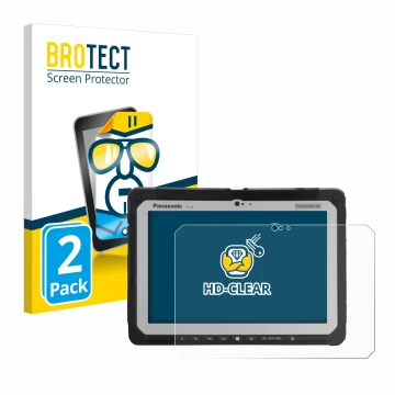 Front side of a product packaging with the brand logo BROTECT. Next to it is the device Panasonic Toughbook CF-20 MK1 shown wi