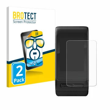Front side of a product packaging with the brand logo BROTECT. Next to it is the device Garmin vivoactive HR shown with the co