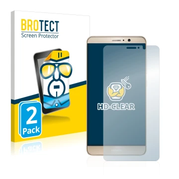 Front side of a product packaging with the brand logo BROTECT. Next to it is the device Huawei Mate 9 shown with the correspon