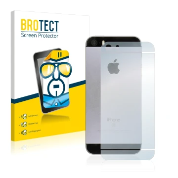 Front side of a product packaging with the brand logo BROTECT. Next to it is the device Apple iPhone SE 2016 Back (entire surf