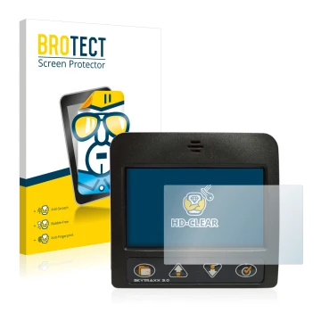 Front side of a product packaging with the brand logo BROTECT. Next to it is the device Skytraxx 3.0 Vario shown with the corr
