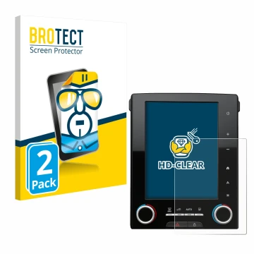 Front side of a product packaging with the brand logo BROTECT. Next to it is the device Renault Megane GT R-Link 2 8.7