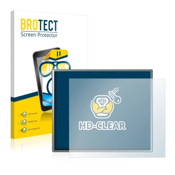 Front side of a product packaging with the brand logo BROTECT. Next to it is the device Siemens Simatic HMI KTP 400 Basic show