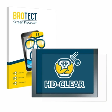 Front side of a product packaging with the brand logo BROTECT. Next to it is the device Siemens Simatic HMI KTP 1200 Basic sho