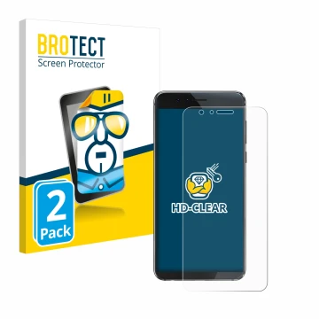 Front side of a product packaging with the brand logo BROTECT. Next to it is the device Honor 8 shown with the corresponding s