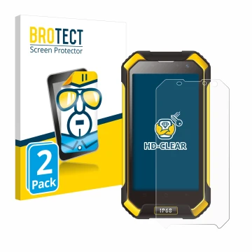 Front side of a product packaging with the brand logo BROTECT. Next to it is the device Blackview BV6000 shown with the corres