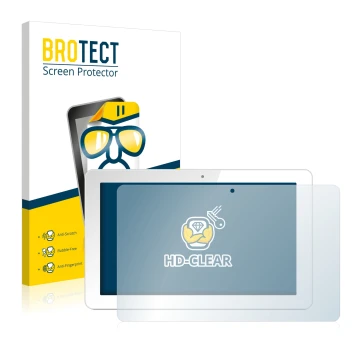 Front side of a product packaging with the brand logo BROTECT. Next to it is the device Odys Rise 10 Quad shown with the corre