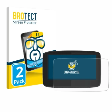 Front side of a product packaging with the brand logo BROTECT. Next to it is the device TomTom GO 620 shown with the correspon
