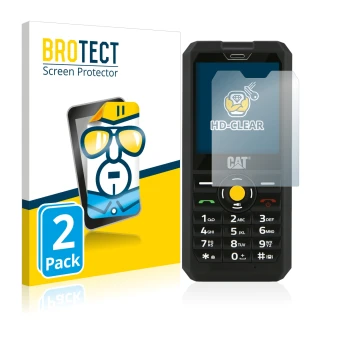 Front side of a product packaging with the brand logo BROTECT. Next to it is the device Caterpillar Cat B30 shown with the cor