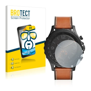 Front side of a product packaging with the brand logo BROTECT. Next to it is the device Fossil Q Nate shown with the correspon