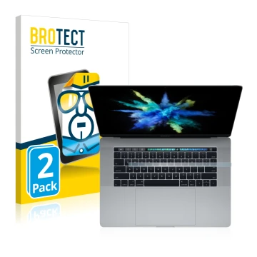 Front side of a product packaging with the brand logo BROTECT. Next to it is the device Apple MacBook Pro 15
