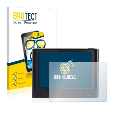 Front side of a product packaging with the brand logo BROTECT. Next to it is the device Coyote Mini shown with the correspondi