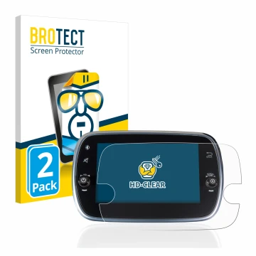 Front side of a product packaging with the brand logo BROTECT. Next to it is the device Fiat 500 Abarth Uconnet 7