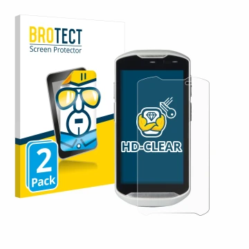 Front side of a product packaging with the brand logo BROTECT. Next to it is the device Zebra TC51 shown with the correspondin