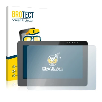 Front side of a product packaging with the brand logo BROTECT. Next to it is the device Wacom Cintiq Pro 16 shown with the cor