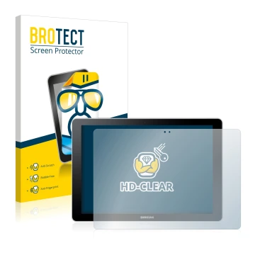 Front side of a product packaging with the brand logo BROTECT. Next to it is the device Samsung Galaxy Book 10.6 shown with th