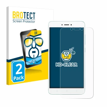 Front side of a product packaging with the brand logo BROTECT. Next to it is the device Xiaomi Redmi 4X shown with the corresp