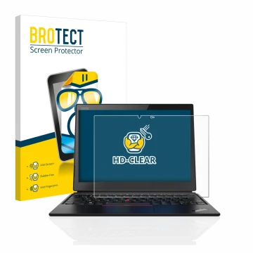 Front side of a product packaging with the brand logo BROTECT. Next to it is the device Lenovo ThinkPad X1 Yoga (1st Gen.) sho