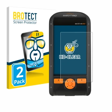 Front side of a product packaging with the brand logo BROTECT. Next to it is the device Satmap Active 20 shown with the corres