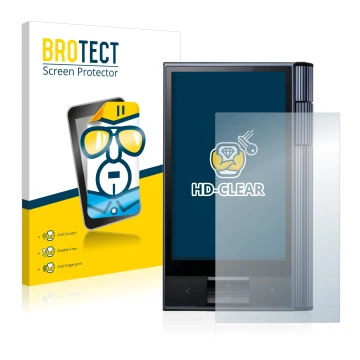 Front side of a product packaging with the brand logo BROTECT. Next to it is the device Astell&Kern AK KANN shown with the cor