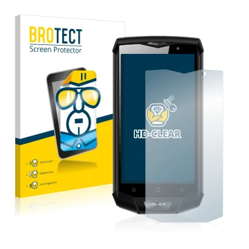 Front side of a product packaging with the brand logo BROTECT. Next to it is the device Blackview BV8000 Pro shown with the co