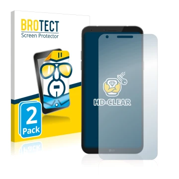 Front side of a product packaging with the brand logo BROTECT. Next to it is the device LG Q6 shown with the corresponding scr