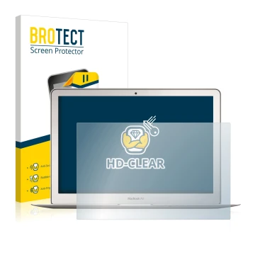 Front side of a product packaging with the brand logo BROTECT. Next to it is the device Apple MacBook Air 13