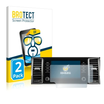 Front side of a product packaging with the brand logo BROTECT. Next to it is the device Skoda Amundsen Kodiaq 2017-2018 Infota