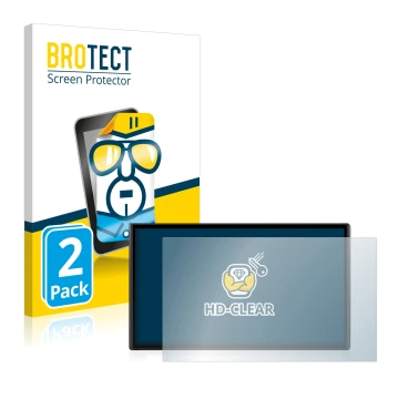 Front side of a product packaging with the brand logo BROTECT. Next to it is the device Garmin DriveSmart 61 LMT-S shown with 