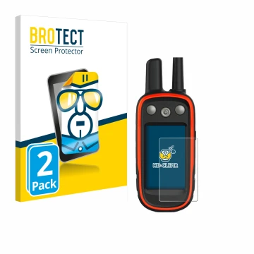 Front side of a product packaging with the brand logo BROTECT. Next to it is the device Garmin Atemos 100 shown with the corre