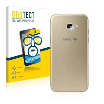 Front side of a product packaging with the brand logo BROTECT. Next to it is the device Samsung Galaxy A5 2017 (ONLY Camera Le