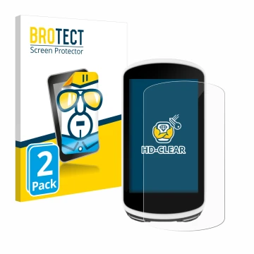 Front side of a product packaging with the brand logo BROTECT. Next to it is the device Garmin Edge 1030 shown with the corres