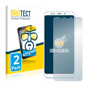 Front side of a product packaging with the brand logo BROTECT. Next to it is the device Xiaomi Redmi 5 Plus shown with the cor