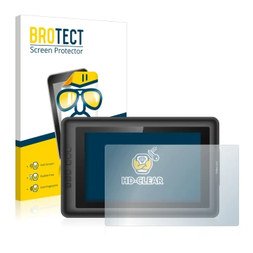 Front side of a product packaging with the brand logo BROTECT. Next to it is the device XP-Pen Artist 13.3 shown with the corr