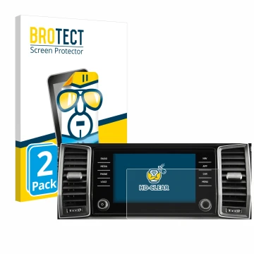 Front side of a product packaging with the brand logo BROTECT. Next to it is the device Skoda Columbus Kodiaq 2017-2018 Infota