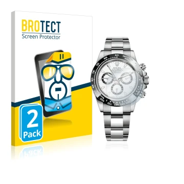 Front side of a product packaging with the brand logo BROTECT. Next to it is the device Rolex Cosmograph Daytona (40 mm) shown